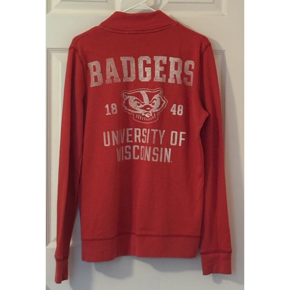 Victoria Secret Pink Wisconsin Badgers Sweatshirt M 1/4 Zip Red White Pullover